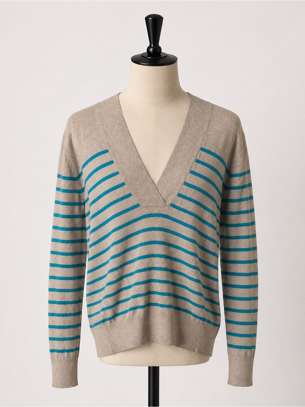 Women’s V-Neck Striped Hooded Sweater Preppy Nautical Indie Sleaze Size Small